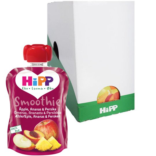 Laatikollinen smoothieita, omena, ananas ja persikka, 6x90g - 26% alennus