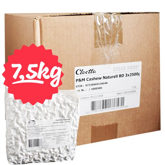 Laatikollinen cashew-pähkinöitä 3x2500g - 71% alennus