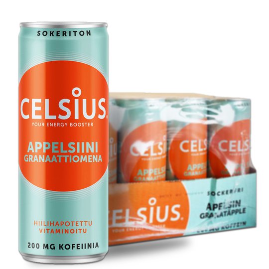 Laatikollinen "Appelsiini & Granaattiomena" Celsius-juomia 24 x 355ml - 38% alennus