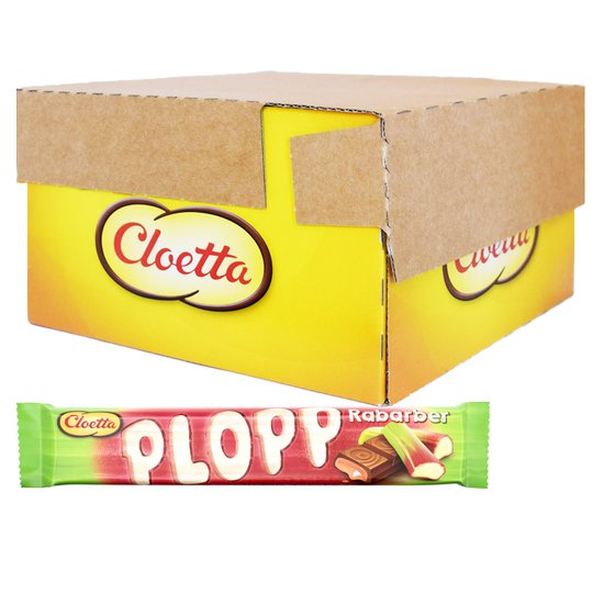 Laatikollinen Plopp-suklaapatukoita, raparperi 35 x 50 g - 67% alennus