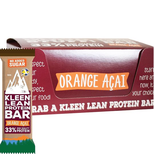 Laatikollinen Luomu Proteiinipatukoita "Orange Acai" 16 x 50g - 50% alennus