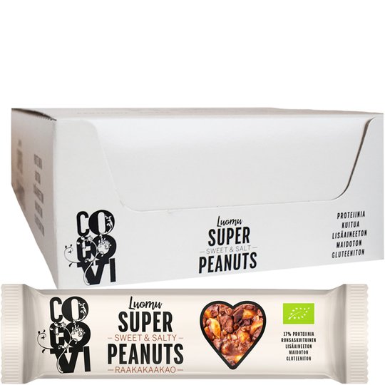 Laatikollinen Luomu "Super Peanuts Raakakaakao" Patukoita 24 x 40g - 75% alennus